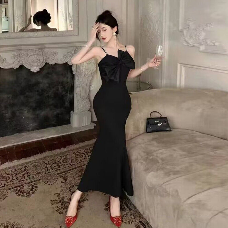 dress Women's Sexy Three-Dimensional Bow Beaded Evening Dress Sling Dress