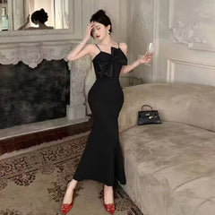 dress Women's Sexy Three-Dimensional Bow Beaded Evening Dress Sling Dress