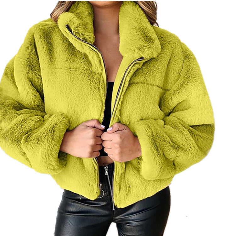 Women's Autumn and Winter Rabbit Fur Faux Fur Zipper Cardigan Plush Warm Coat