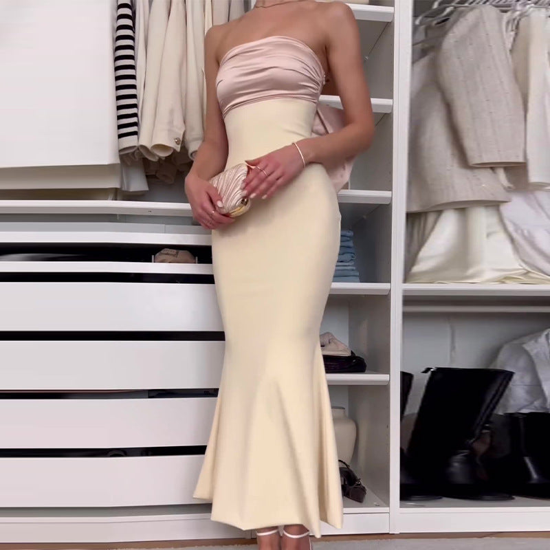 dress Summer New Contrast Color Stitching Oversized Three-Dimensional Bow Tube Top Dress
