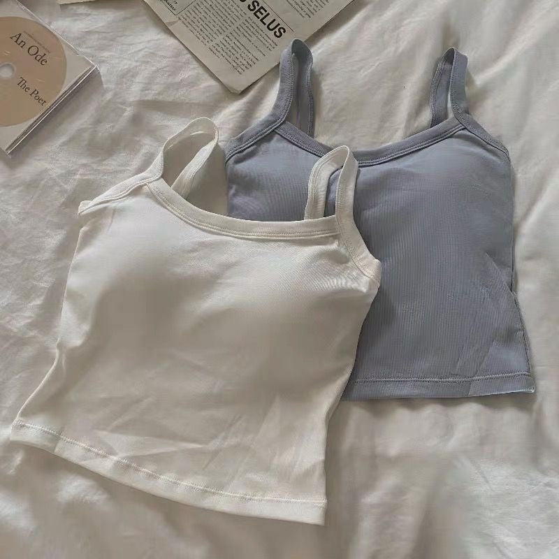 Summer Hot Girl Solid Color Casual Simple Tube Top Anti-Exposure with Chest Pad Sling Belly Covering Vest Sleeveless Inner Top