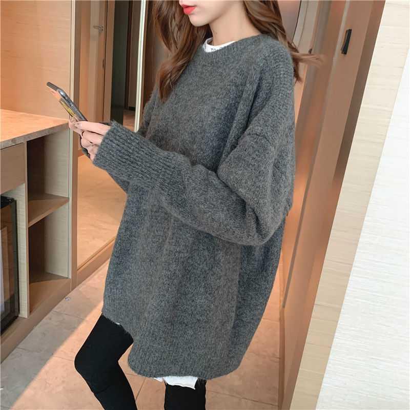 datenight fall outfits round Neck Sweater Women's Mid-Length Loose Pullover Spring Thick Lazy Style Sweater Coat Women's Fashion