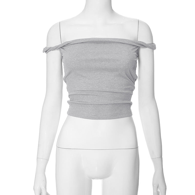 going out outfits Women's Clothing Summer New Solid Color off-Shoulder Exposed Navel Short Top Sexy T-shirt for Women