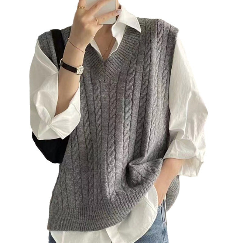 guys clothing styles Vest Vest V-neck Sweater Women's Outer Wear Solid Color New Loose Knitted Western Style Women's Outer Wear Sleeveless Top Women's Clothing