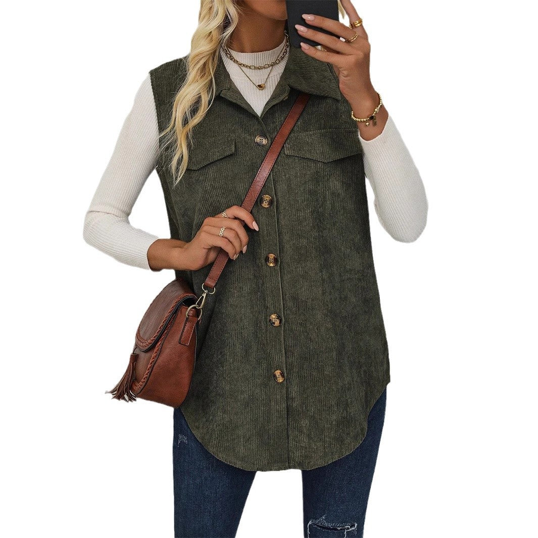 vest Fall Women's Corduroy Lapel Sleeveless Vest Shirt Coat