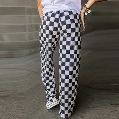 teacher outfits Spring New Chessboard Plaid Printed Casual Pants for Women Personality Niche Loose High Waist Wide Leg Pants for Women