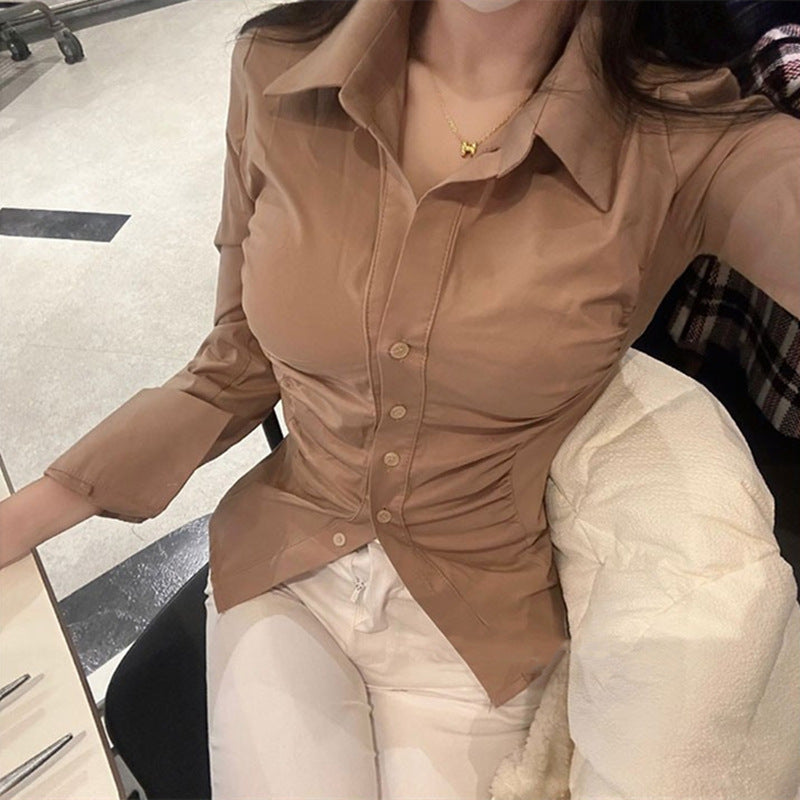 birthday outfit Long Sleeve/Short Sleeve Shirt Women's Elegant New Cardigan Women's Pleated Tight Waist Top Spring and Summer