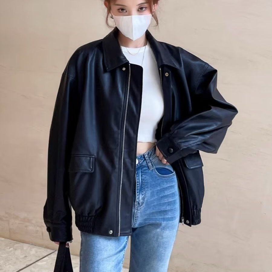 outfit inspo fall American-Style Men's and Women's Leather Jacket Retro Camisole High-Grade Hong Kong-Style Leather Jacket Simple Couple Jacket