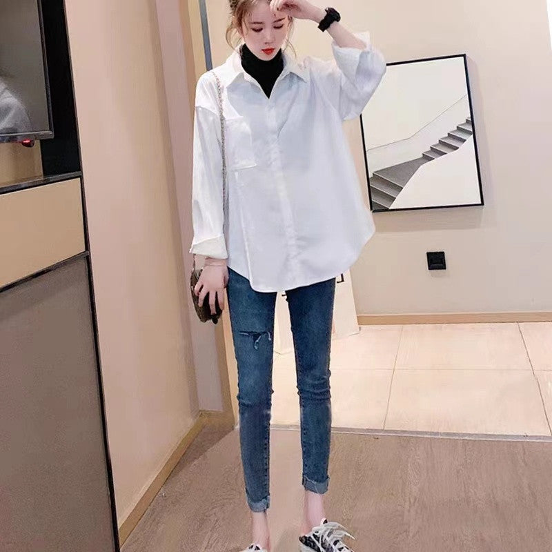 casual outfits Fake Two-Piece Top Western Style Autumn and Winter Long Sleeve New Loose Niche Shirt Outer Wear Thickened Bottoming Shirt