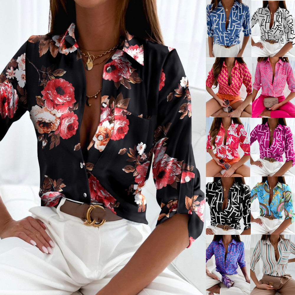 2000s fashion Women's Spring and Autumn Shirt Long-Sleeved Shirt Printed Shirt Women