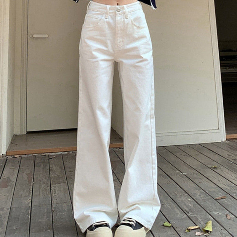 90s streetwear White Wide-Leg Loose Jeans for Women Spring and Summer New High Waist Slimming Versatile Straight Pants Draping Long Pants