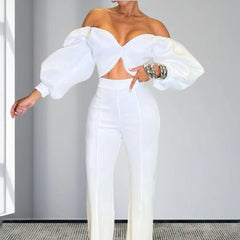 outfit Summer and Autumn Fashion Sexy off-Shoulder Slim Temperament Wrapped Chest Top High Waist Trousers Suit