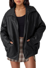 women’s outfits New Women's Oversized Motorcycle Leather Jacket Autumn and Winter Fashion Loose Long Sleeve Motorcycle Jacket