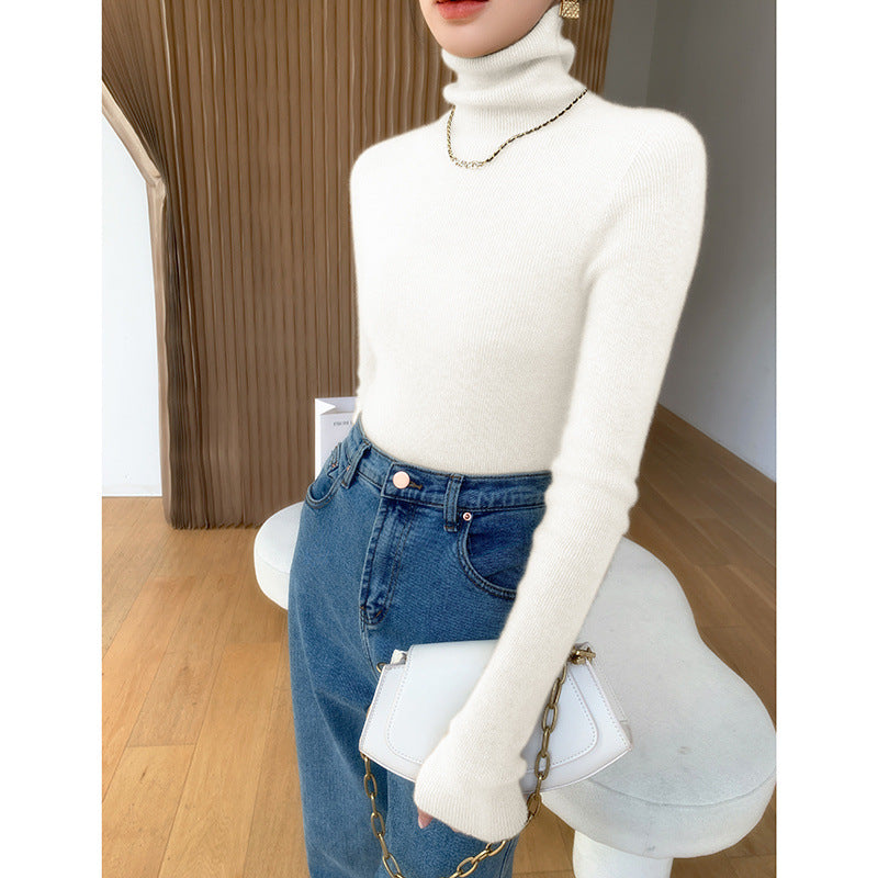 tailgate outfit black women Autumn and Winter Women's Pile Collar Sweater Turtleneck Bottoming Shirt Slim Slimming Solid Color Sweater Korean Style Top