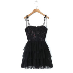 hoco dresses Heavy-Duty Lace Jacquard Mesh Printed Stitching Suspender Skirt Summer Slim Waist Layered Cake Skirt Dress Women