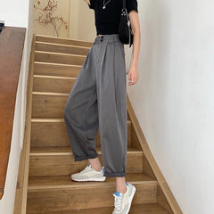 business casual outfits Pants for Female Students Korean Style Autumn Wide-Leg Pants Slimming Cropped Pants Loose Casual Pants Straight Pants Black Suit Pants