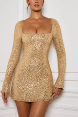 work holiday party outfit Dress for Women Autumn 4 Style Socialite Elegant Square Collar Party Party Sequined Dress