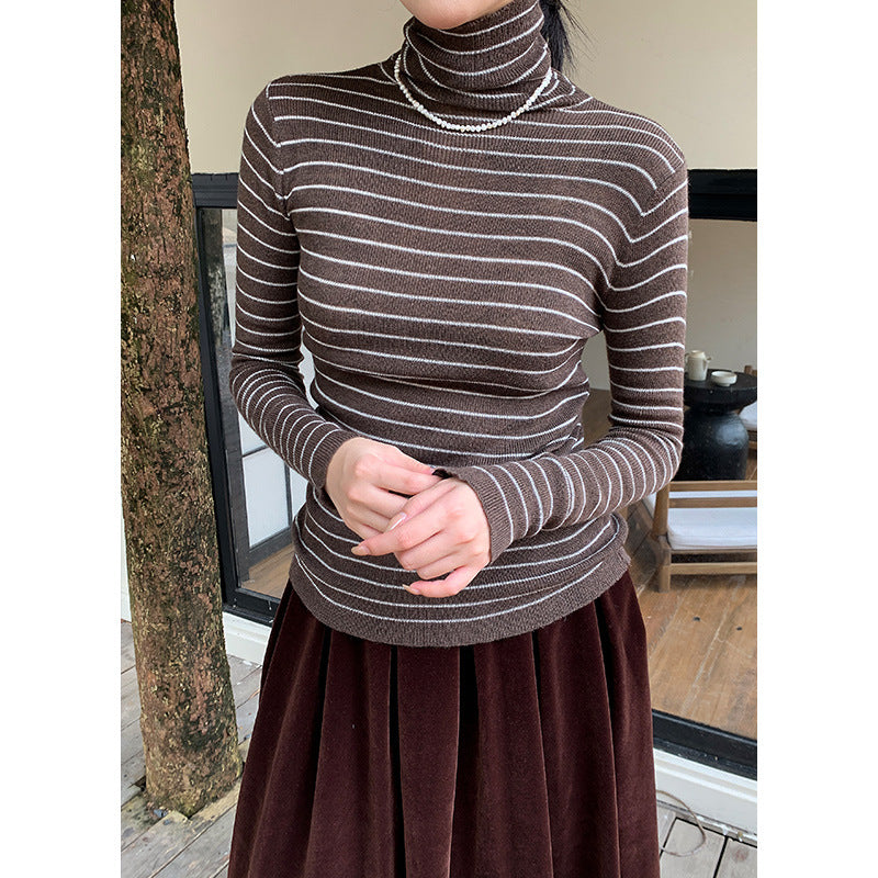 tailgate outfit black women Shirt Autumn and Winter Essential 7-Color Warm Half Turtleneck Bottoming Sweater T Women's Pit Pattern Stacked Top