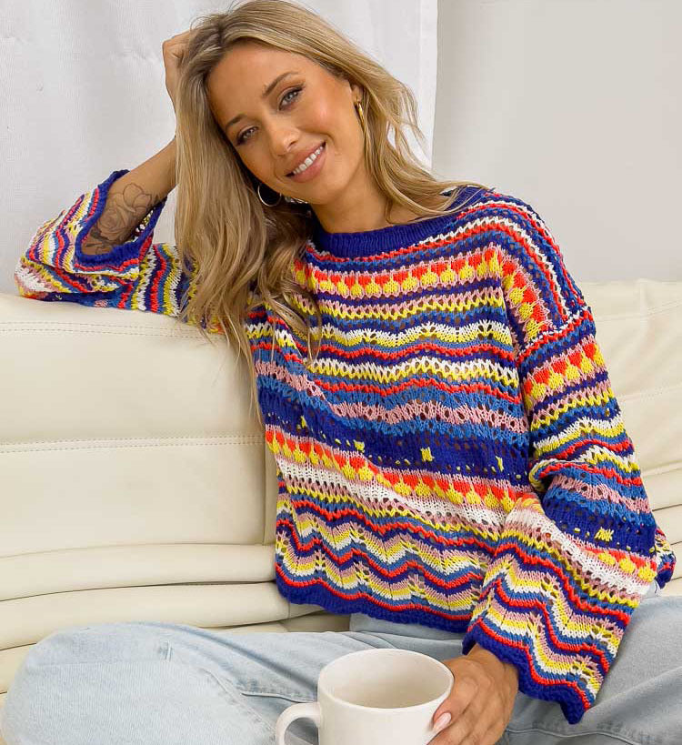 birkenstock clogs outfit fall Autumn and Winter New Striped Sweater Women's round Neck Long Sleeve Stitching Loose Pullover Sweater