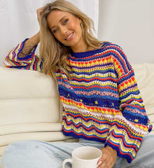 birkenstock clogs outfit fall Autumn and Winter New Striped Sweater Women's round Neck Long Sleeve Stitching Loose Pullover Sweater
