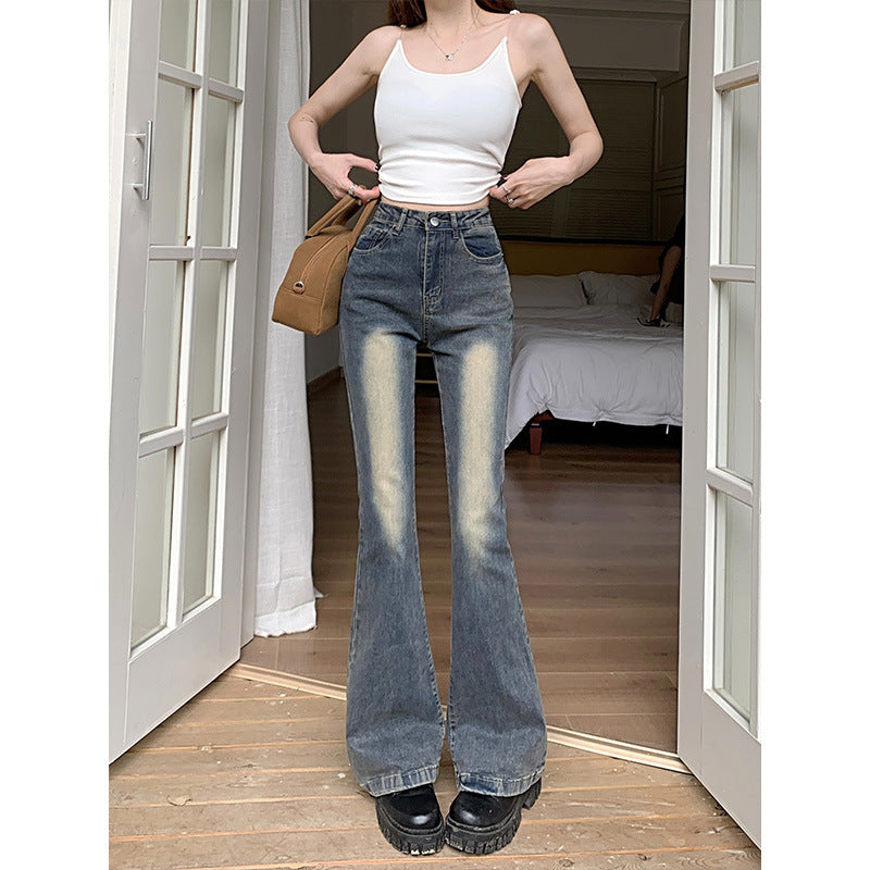 y2k outfits American Hot Girl Tight Slimming Flared Pants Summer New Retro Simple Chic Casual All-Match Jeans