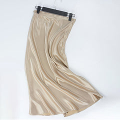 business casual outfits Satin Skirt Women's High Waist Acetate Sheath Fishtail A- line Skirt Summer Mid-Length Skirt
