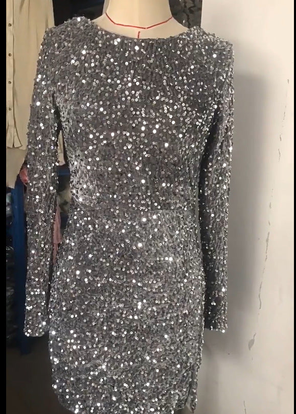 jester dress to impress round Neck Sexy Backless Split Flannel Sheath Long Sleeve Skirt Dress Evening Dress