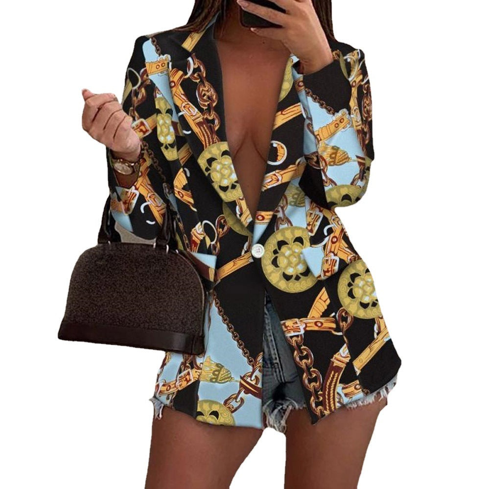 New Autumn and Winter New Long Sleeve Fashion Sexy Printed Small Suit Jacket