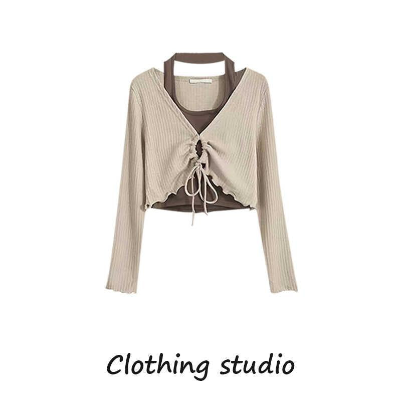 shamar Retro Hong Kong Style Wear a Whole Suit Two-Piece Halter Top with Casual Jeans Two-Piece Set