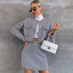fashion outfits Casual Fashion Suit Short Long Sleeve Single-Breasted Top High Waist Hip Skirt Sports Two-Piece Set