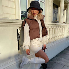 fall outfits women Women's Sleeveless Cotton-Padded Jacket Lightweight down Cotton Vest Winter Stand Collar Thickened Warm Short Vest for Women