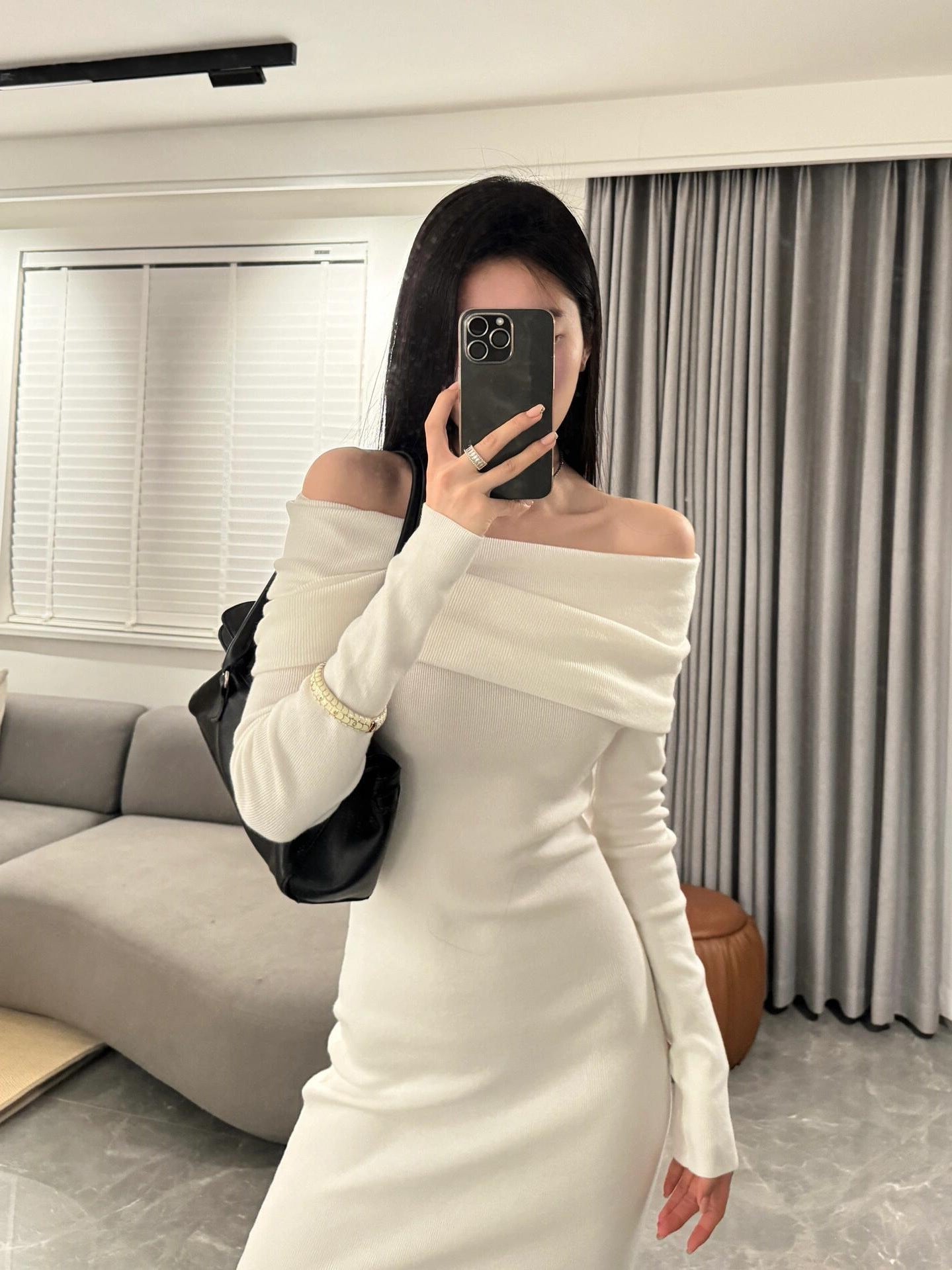 long sweater dress outfit Niche Design Sexy off-Shoulder Slim-Fit Sheath Elegant Long Skirt off-Shoulder Bottoming Knitted Dress