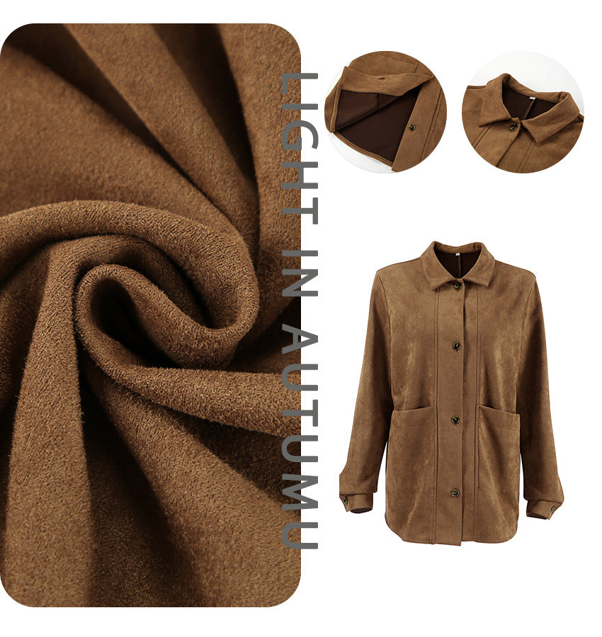 suede jacket outfit Retro British Style Suede Fashionable All-Match Coat Autumn and Winter New Niche Suede Coat for Women