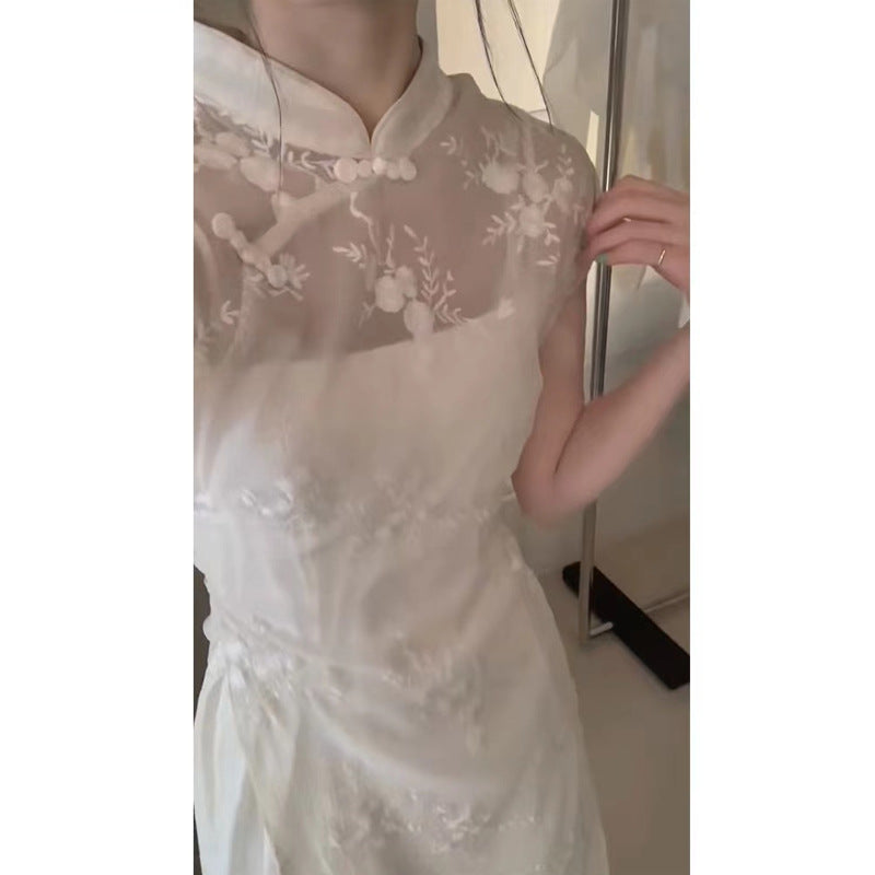 dress to impress telenovela New Chinese Style High-End Exquisite Niche Design Temperament Gentle Style White Improved Cheongsam Dress Summer for Children