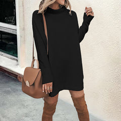 women’s fall fashion Women's Autumn and Winter Fashion Long Sleeve Mid Collar Solid Color Sweater Dress