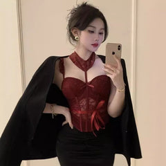 Christmas Outfits American Fishbone Camisole Women's Chest Pad Integrated Tube Top Beauty Back Hot Girl Top Short Sweet and Spicy