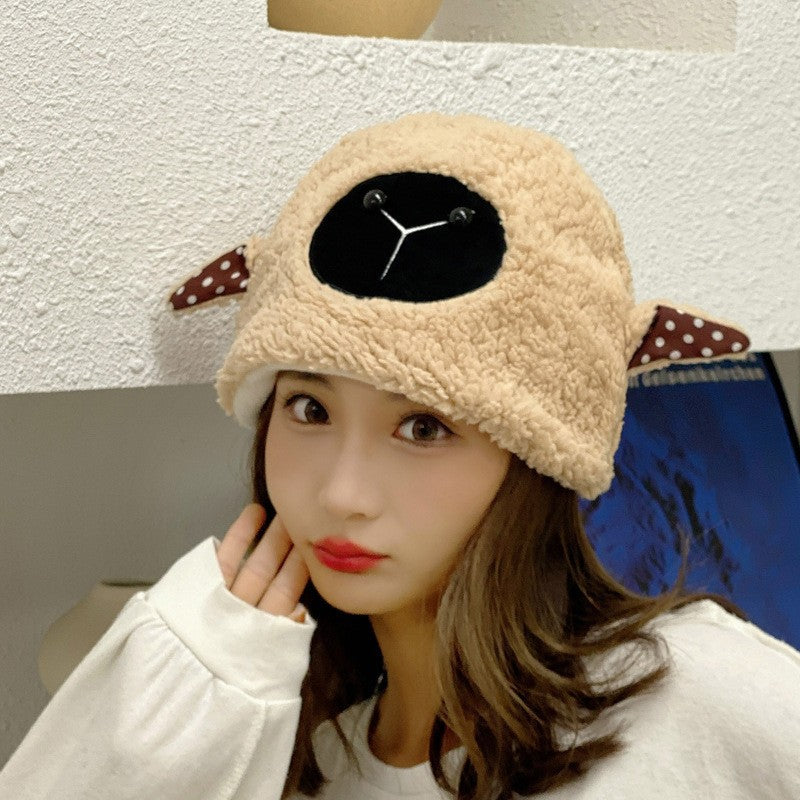 lolíta fashion dress to impress Hat Female Winter Cute Cartoon Lamb Ears Fisherman Hat All-Match Warm Lamb Plush Ear Protection Basin Hat