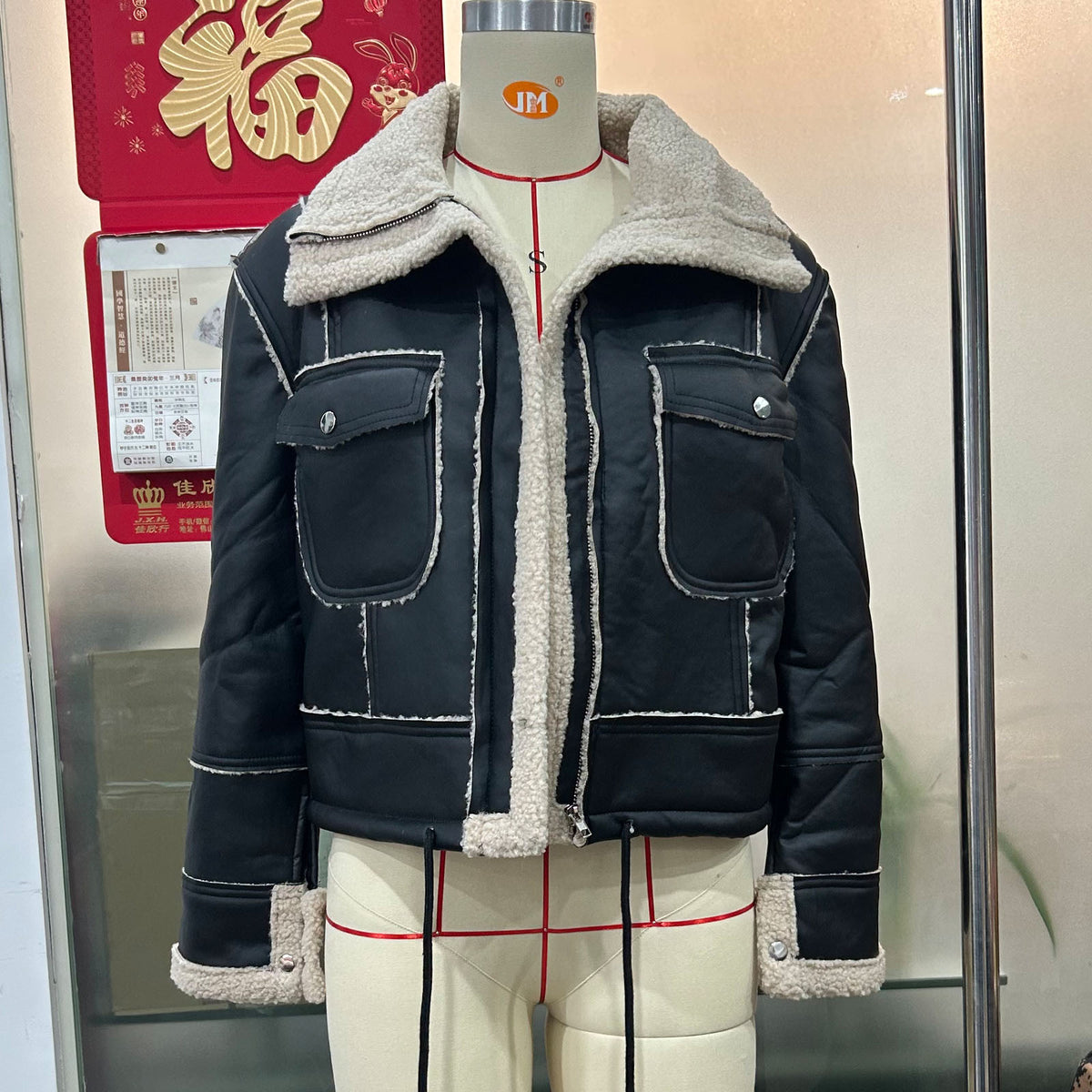 Autumn and Winter Coat Lamb Wool Short Coat Zipper Machine Car Style Jacket Top Female
