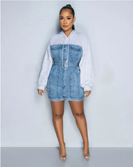 dream clothes Autumn and Winter New Women's Hooded Fake Two-Piece Sweater Stitching Jumpsuit Hip Skirt