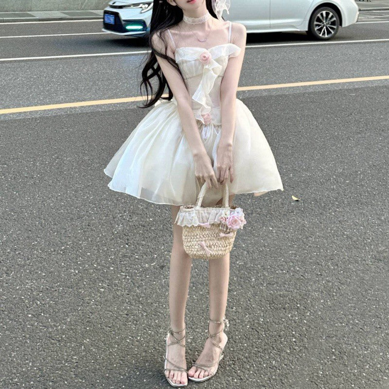 ribbons galore dress to impress Summer New Korean Style Niche Exquisite Waist Slimming Sling Tail Dress Short Skirt for Women