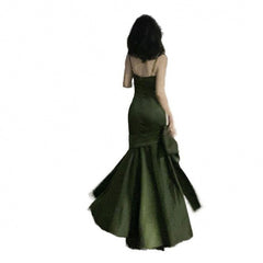 prom dresses French Style Green Strap Backless Dress Women's Niche Design Sexy Dress Long Skirt