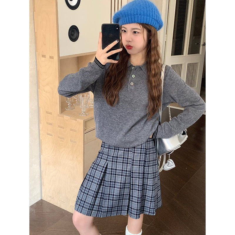 fashion outfits American Style Retro Brown Plaid Skirt Women's Autumn Korean Style High Waist Slimming Sweet Spicy A- line Pleated Short Skirt