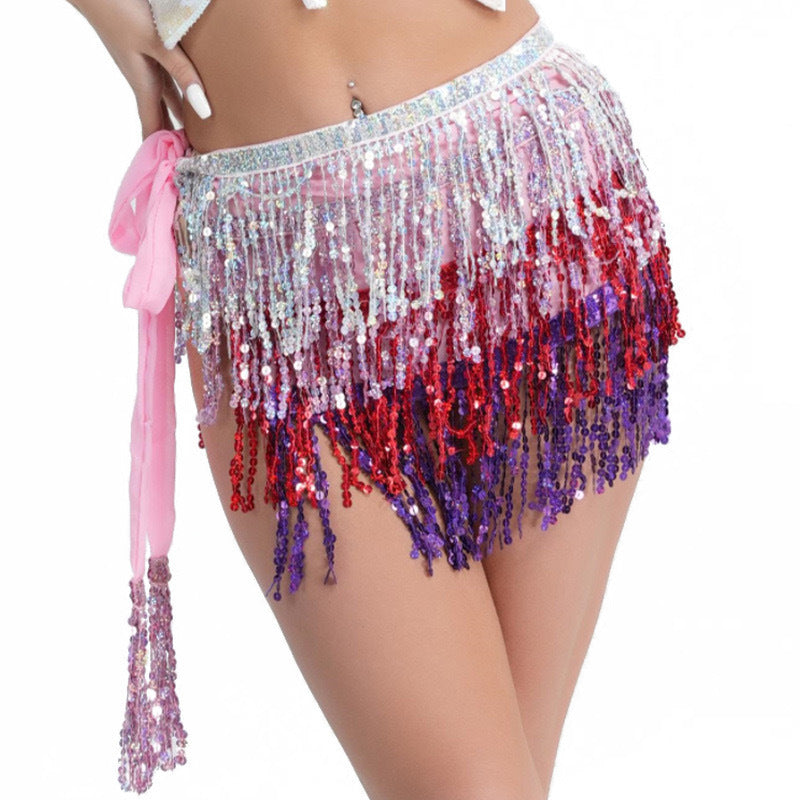 leapord halloween outfit Women's White Belly Dance Waist Chain Chiffon Four-Layer Sequined Belt Indian Dance Practice Performance Hip Towel Circumference