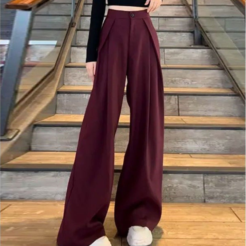 business casual outfits Pleated Wide-Leg Pants for Women Autumn New High Waist Straight Suit Pants Casual Draping Texture Pants