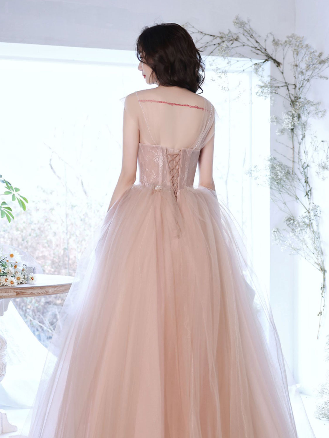 BXOXO A Line Off Shoulder Pink Long Prom Dress, Pink Graduation Dress with Beading Lace