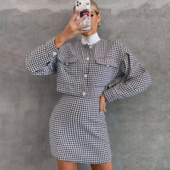 fashion outfits Casual Fashion Suit Short Long Sleeve Single-Breasted Top High Waist Hip Skirt Sports Two-Piece Set