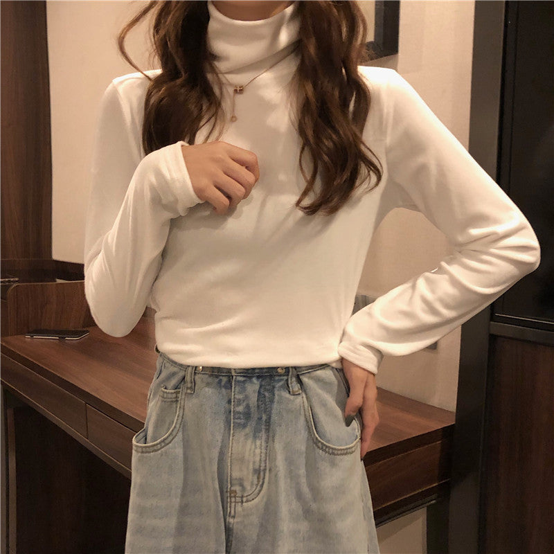 fall outfits Autumn and Winter Solid Color T-shirt Gold Velvet Turtleneck Bottoming Shirt Women's Spring and Autumn Inner Wear Long Sleeve Slim Warm Top Women's Fashion