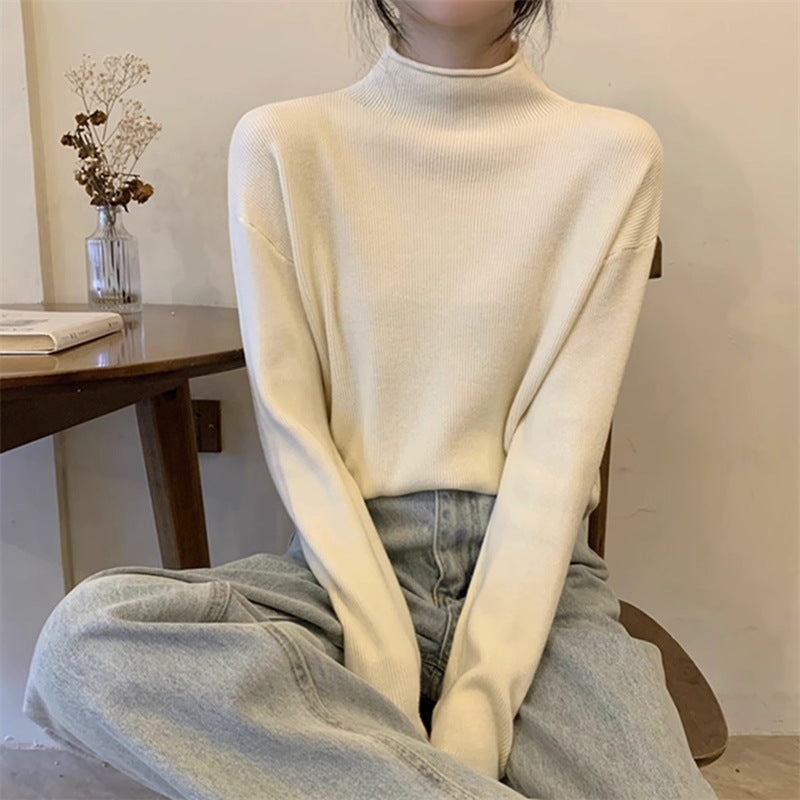 cold weather outfits Women's Half Turtleneck Bottoming Shirt Autumn and Winter Inner Wear Lazy Style Sweater High-Grade Soft Glutinous Loose Knitted Top