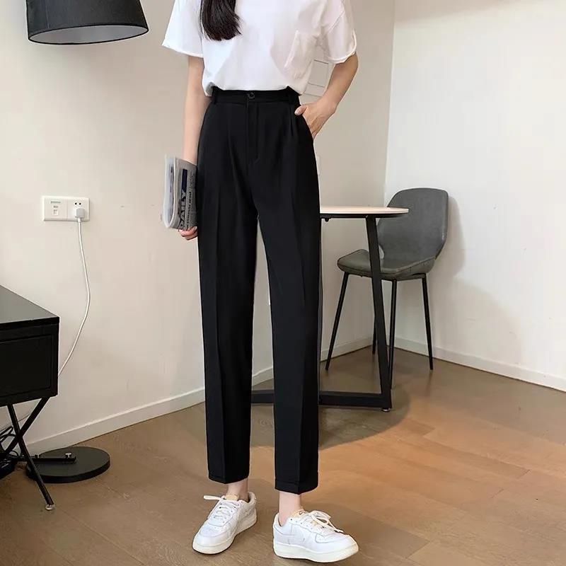 business casual outfits Loose Straight Suit Pants Women's Spring and Autumn High Waist Slimming Work Pants Casual Cropped Black Tapered Harem Pants Summer