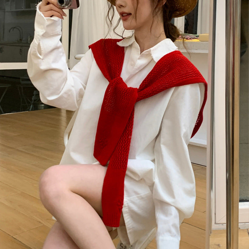 casual fall outfits Women's Knitted Shawl Hollow-out Outer Wear New High-Grade Spring and Summer Wear Solid Color Versatile Multi-Purpose Cervical Support Scarf